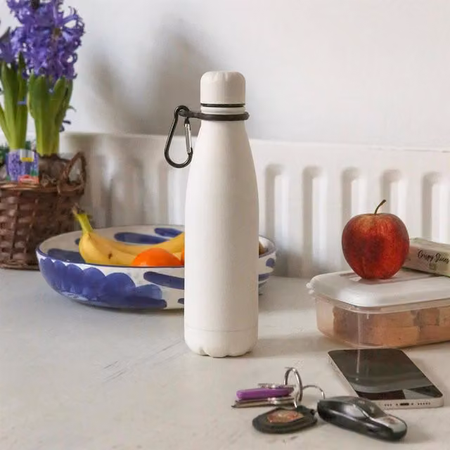 Harbour Housewares Leakproof Stainless Steel Water Bottle with Screw Cap in White