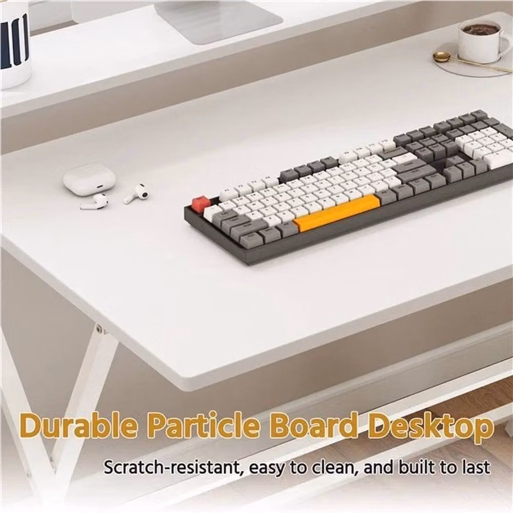 KORVIXA Foldable Computer Desk in White with Monitor Shelf, W/D/H: 90.0 x 60.5 x 60.0 cm – 3