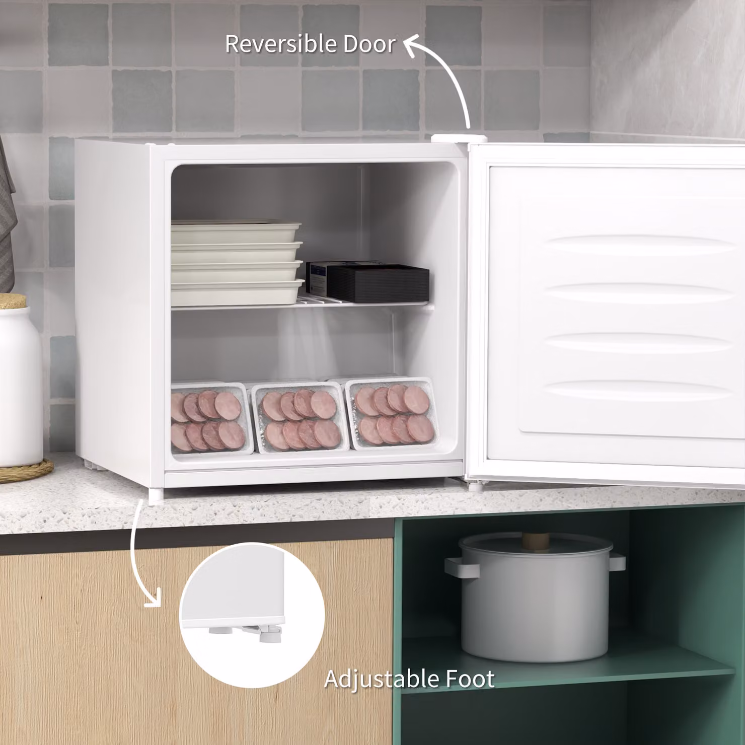 HOMCOM 35L Mini Upright Freezer with Reversible Door and Removable Shelf, White – 3