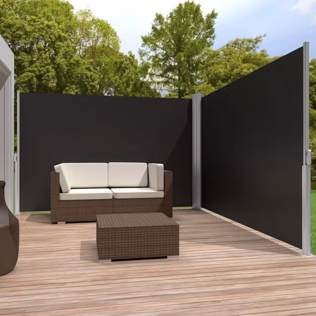 tectake Double-Sided Retractable Roller Garden Privacy Screen, Black, Height: 180 cm