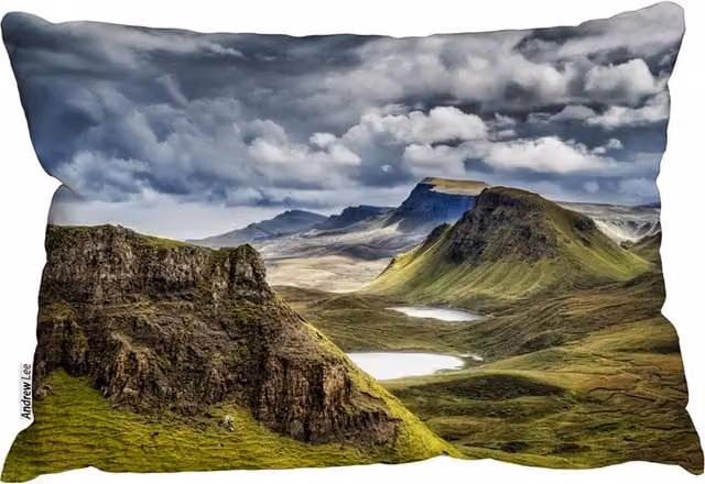 Benjamin Tate Design LTD Mountains In Highland, Scotland Outdoor Cushion, Blue and Multicolour