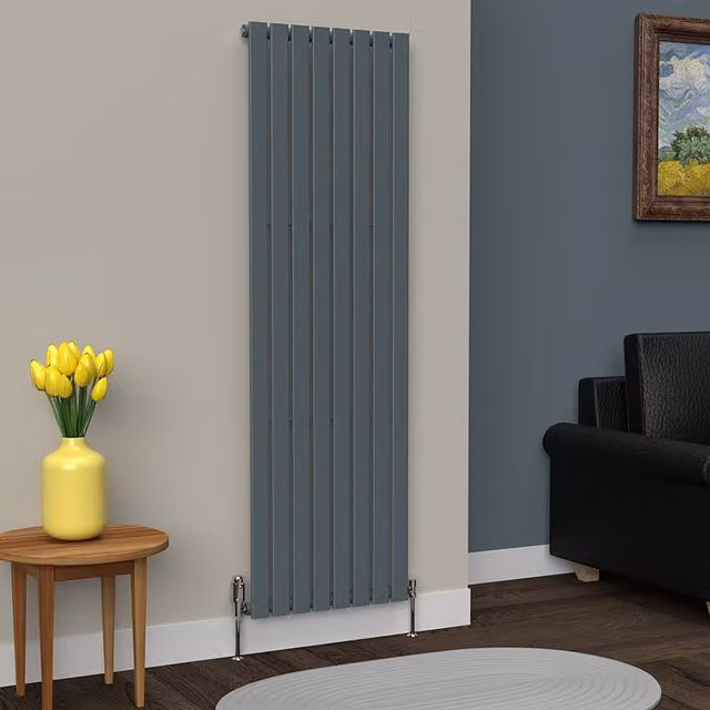 Lux Heat Flat Coloured Vertical Steel Radiator in Grey, H 180 cm x W 56 cm