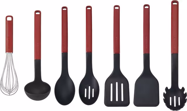 KitchenAid 7-Piece Red Silicone and Stainless Steel Utensil Set