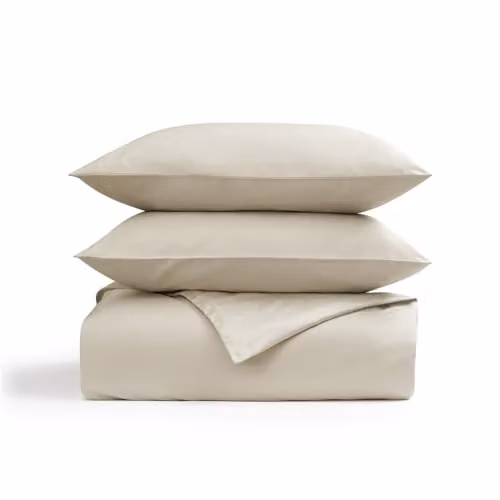 Christy 400 Thread Count Mako Satin Cotton Duvet Cover and Pillowcase Set in Beige, W/D/H: 200 x 200 cm and 50 x 75 cm – 2