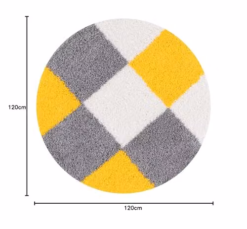 THE RUGS Modern Checked Shaggy Round Area Rug, Yellow and Grey, Diameter: 120 cm – 2