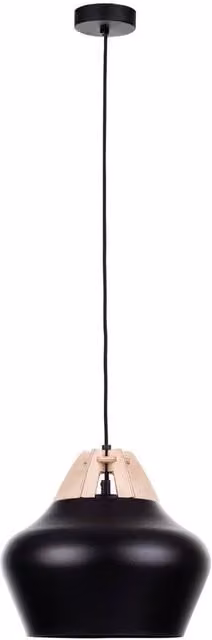 Netlighting Negro Dome Pendant Ceiling Light in Natural Wood and Black, Diameter: 29 cm, E27