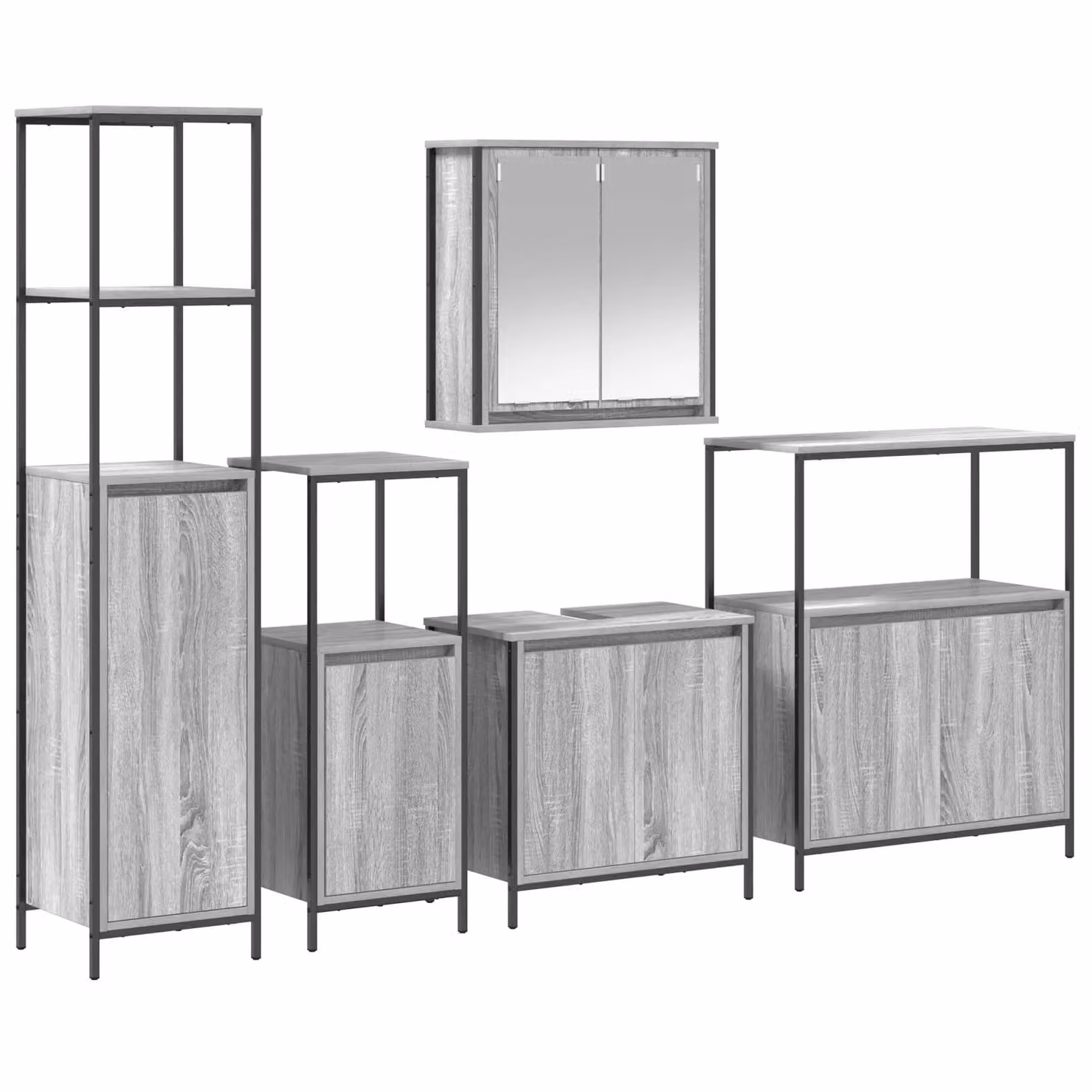 Berkfield Home 5-Piece Modern Grey Bathroom Furniture Set with Vanity Unit, Tall Cabinet and Wall Cabinet – 2