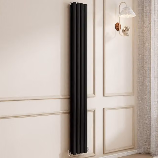 Banyetti Orva Black Vertical Single Oval Column Radiator, H 180 cm x W 23.6 cm