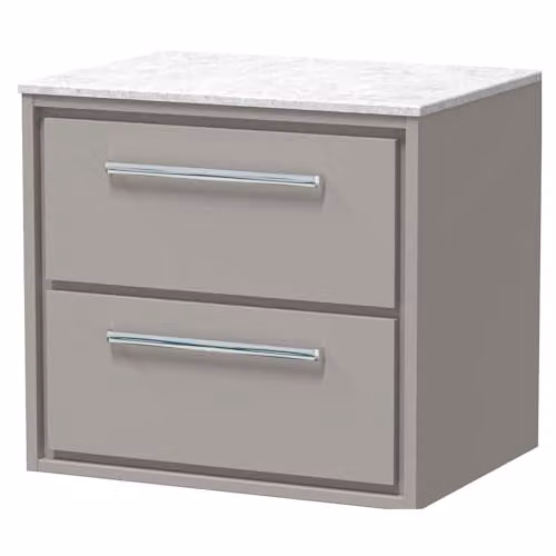 Balterley Wall Hung Bathroom Vanity Unit with Marble Worktop and 2 Soft Close Drawers, Light Grey, W: 61.0 cm, D: 46.0 cm, H: 55.7 cm