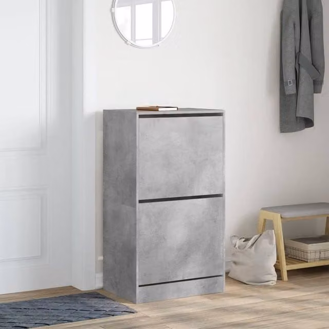 Berkfield Home Modern Shoe Cabinet in Grey with 2 Tilting Compartments, W/D/H: 60 x 42 x 108 cm – 1
