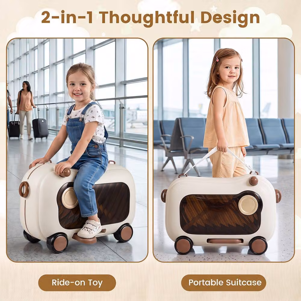 Costway White Lightweight Portable Ride-on Luggage Suitcase with Retractable Pedal – 7