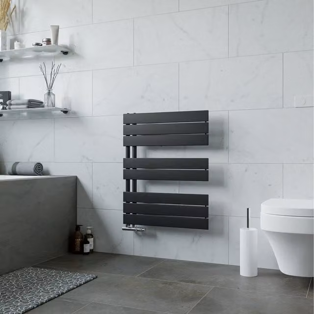 Agadon Panio UP Designer Towel Radiator in Black, H: 74.5 cm, W: 60 cm