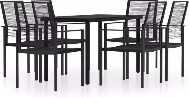 Berkfield Home 7 Piece Modern Garden Dining Set in Matt Black Powder Coated Steel with Glass Top