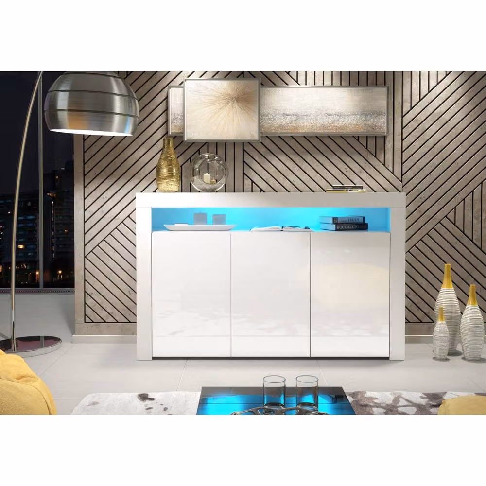 Creative Furniture Aether Sideboard in White with Glossy Doors and Integrated LED Lighting W/D/H: 155 x 40 x 92 cm – 2