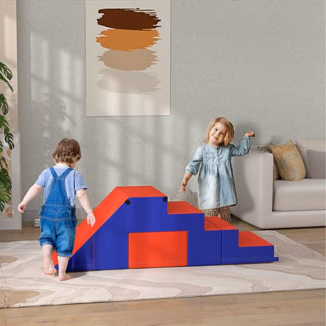 HOMCOM 2-Piece Kids Soft Play Foam Stacking Block Set in Dark Blue
