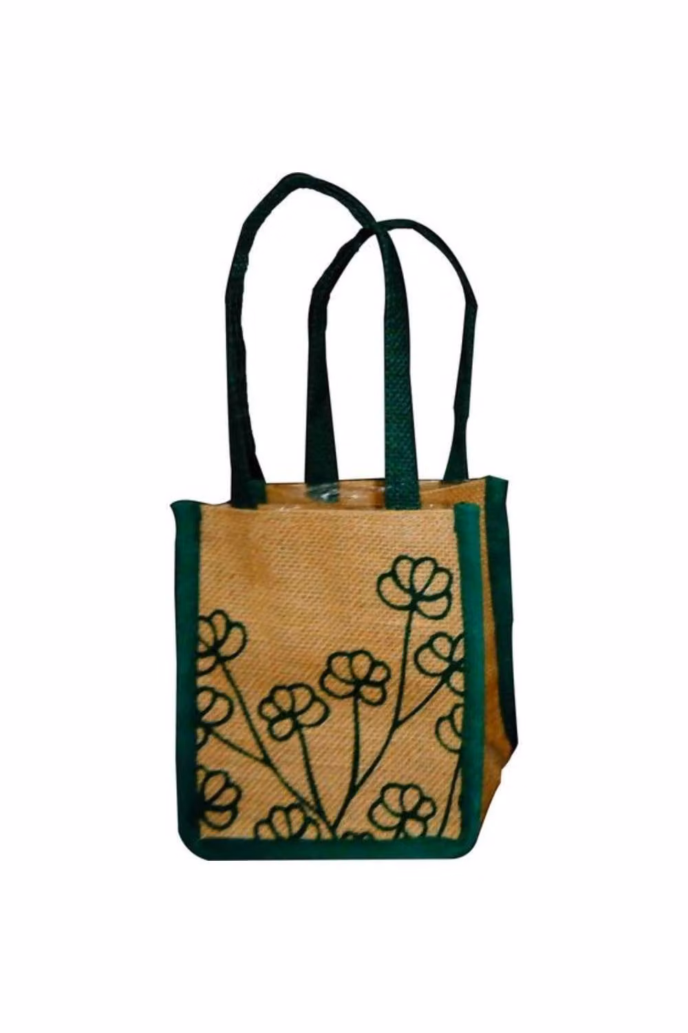 KDMD Jute Plant Bag in Natural with Green Floral Art – 2
