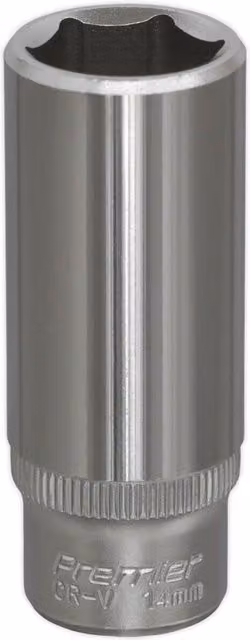 Loops 14mm Deep Drive Socket 1/4 inch Square Drive in Silver Chrome Vanadium – 1