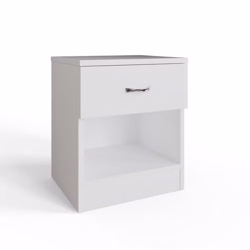 FWStyle Modern White Bedside Table with 1 Drawer and Open Storage, W/D/H: 47 x 40 x 36 cm
