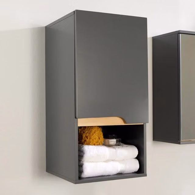 Home Source Modern Wall Mounted Bathroom Cabinet with Hinged Doors and Internal Shelves in Grey – 1