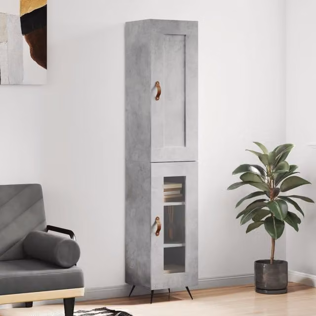Berkfield Home Highboard in Concrete Grey with Glass Doors, W/D/H: 34.5 x 34 x 180 cm – 1
