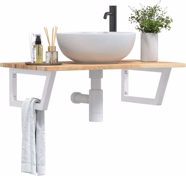 Berkfield Home Wall Mounted Basin Shelf in Brown Acacia Wood and Steel
