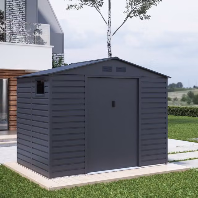 BillyOh Upton Apex Metal Shed in Grey with Double Doors, Window and Side Vent
