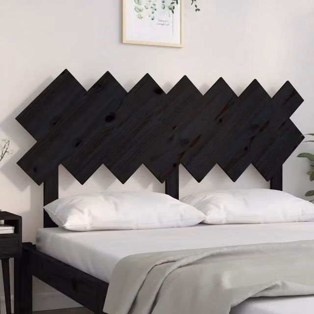 Berkfield Home Beautiful Bed Headboard in Black Solid Wood Pine, W: 141 cm, D: 3 cm, H: 80.5 cm – 1