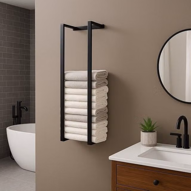House of Home Wall Mounted Black Stainless Steel Double Bar Towel Rail, W: 75 cm, D: 20 cm, H: 20 cm – 1