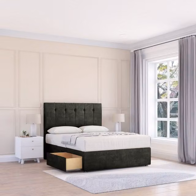 Sloomy Highbury Upholstered Divan Bed Base with 2 Drawers and Headboard, Grey, W/D/H: 120 x 200 cm