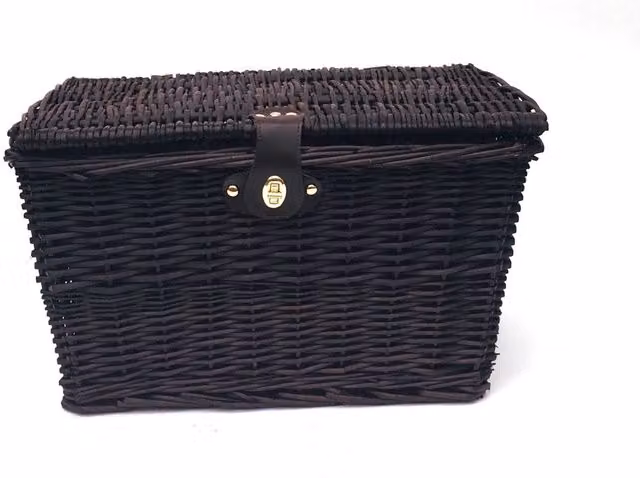 Topfurnishing Picnic Hamper Lidded Rattan Basket with Latch in Brown, Diameter: 28 cm