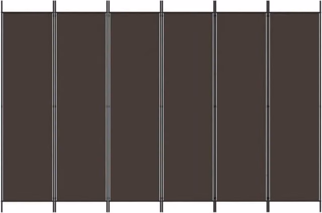 Berkfield Home 6-Panel Durable Fabric Room Divider in Brown, W: 300 cm, H: 200 cm
