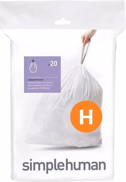 simplehuman Code H Custom Fit Drawstring Kitchen Bin Liners, White, 20 Count
