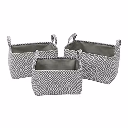 JVL Argyle Set of 3 Grey Rectangular Storage Baskets with Handles – 1