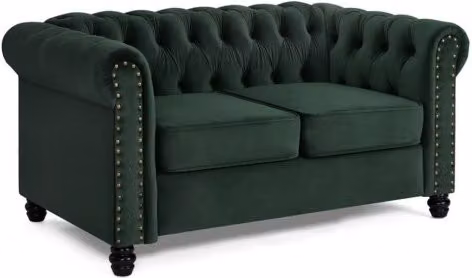 TGC Chester Green Velvet Fabric 2 Seater Chesterfield Sofa