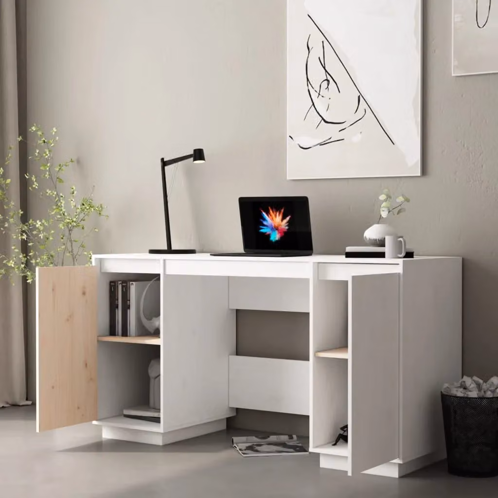 Berkfield Home White Solid Wood Pine Writing Desk, W/D/H: 140 x 50 x 75 cm – 2