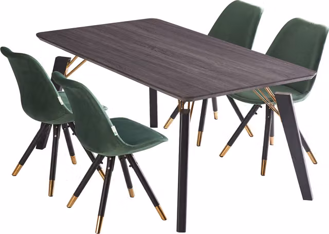 Life Interiors Sofia Cosmo LUX Modern Rectangular Dining Set with Table and 4 Chairs in Green, Black and Gold