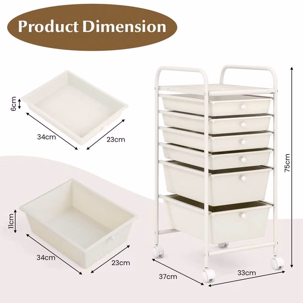 Kelvenix 6-Drawer Rolling Storage Cart in White with Castors and Lock – 2