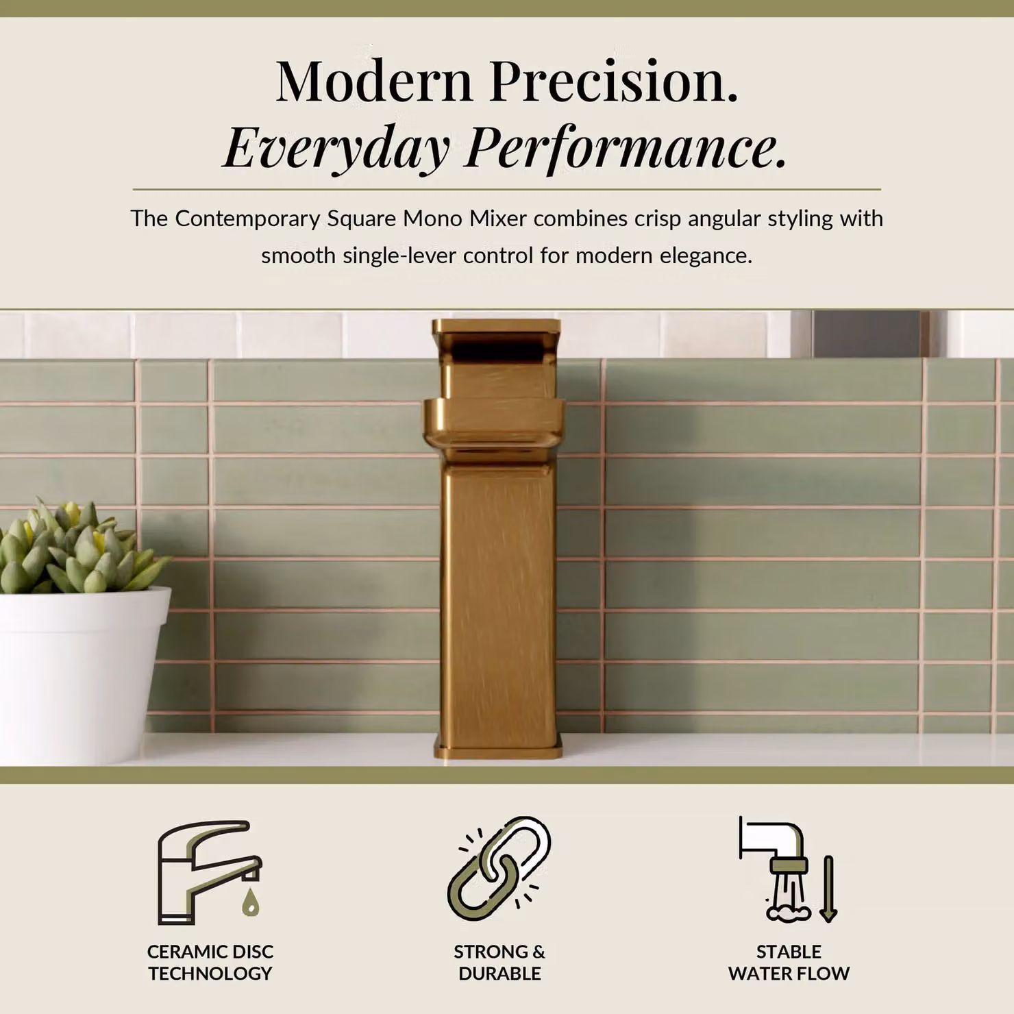 Balterley Square Mono Basin Mixer Tap with Pop Up Waste in Brushed Bronze – 2