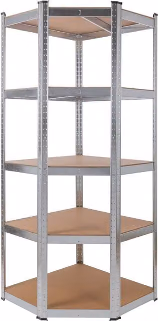 AREBOS Heavy Duty Corner Shelving Unit in Silver Steel with Adjustable Shelves, H 180 x W 70 x D 40 cm