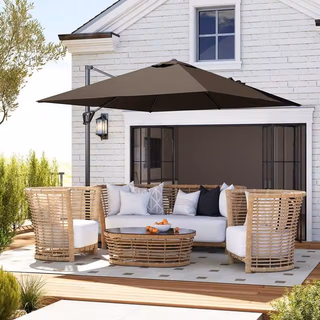 Outsunny Tan Cantilever Patio Offset Parasol Umbrella with Aluminium Frame and Polyester Canopy, W/D/H: 245 x 245 x 245 cm