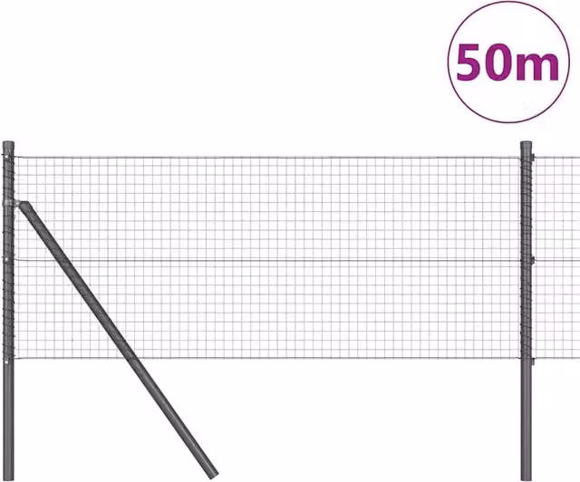 Berkfield Home Modern Welded Wire Fence with 13 Posts, Grey Steel, W/H: 0.4 x 3.0 m