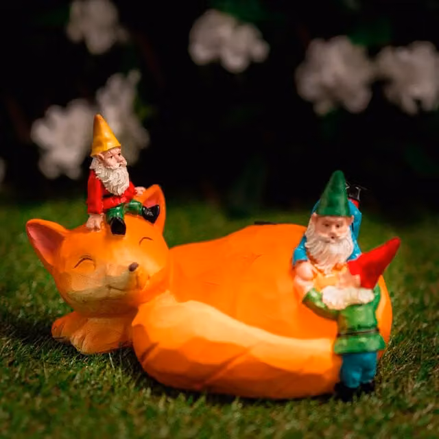 Garden Mile Solar Sleeping Fox Ornament Gnome in Orange