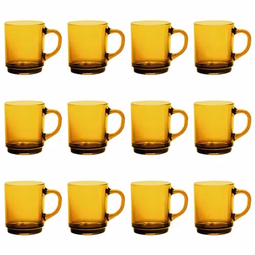 Duralex Versailles Glass Coffee Mugs, 260ml, Amber, Pack of 12