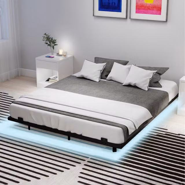 Costway Modern Metal Slats Mattress Foundation, Black, W: 150 cm x D: 200 cm