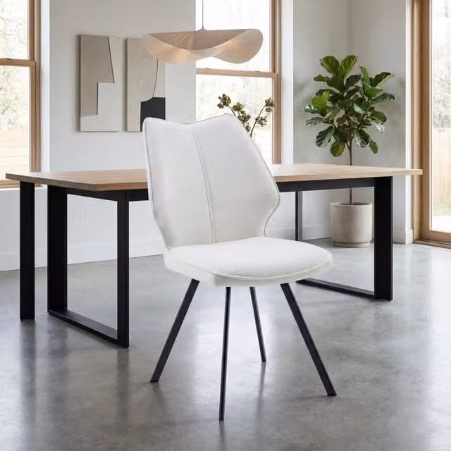 Shankar Set of 4 Modern Beige Fabric Swivel Dining Chairs with Metal Legs