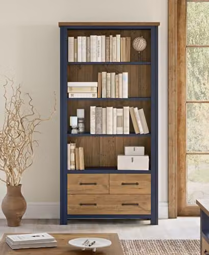 baumhaus Splash of Blue Large Open Bookcase with Drawers in Blue – 2