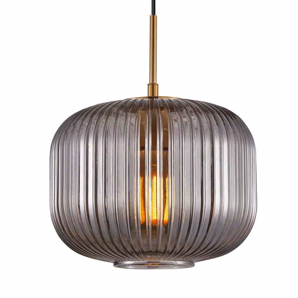 Netlighting Gavino Dome Pendant Ceiling Light in Gold and Brass with Grey Glass Shade – 2