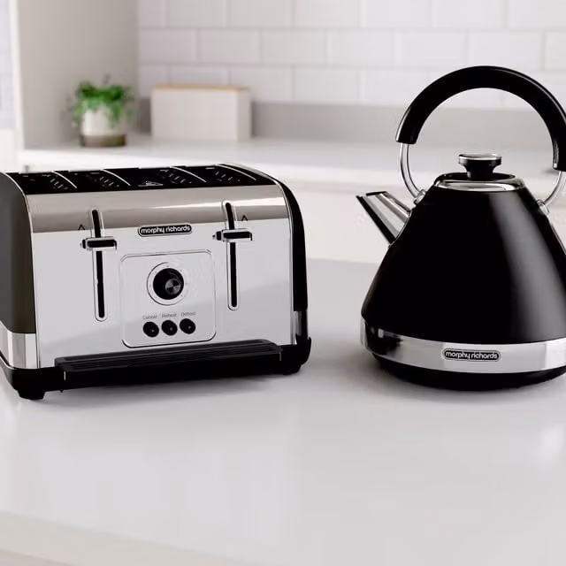 Morphy Richards Venture Black Stainless Steel Kettle and Toaster Set