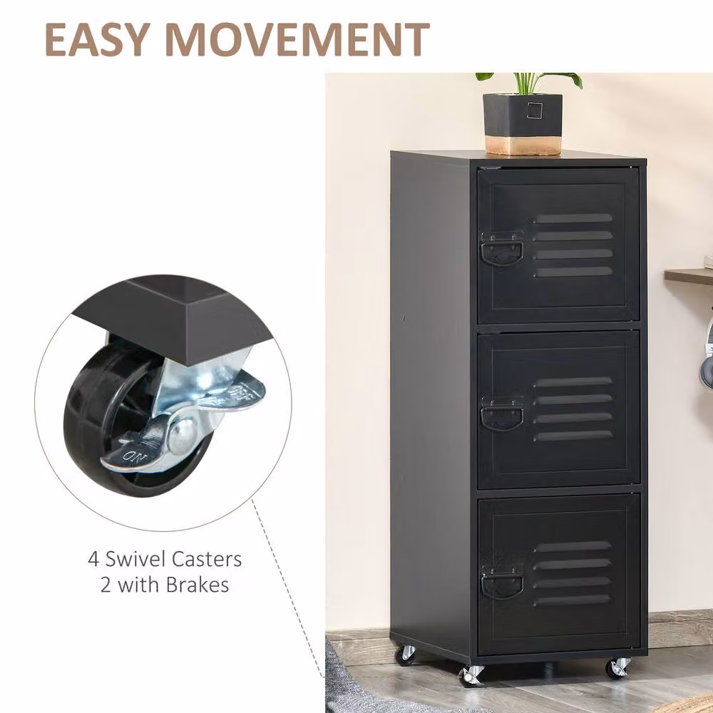 STILVORA 3-Tier Freestanding Storage Cabinet with Matt Black Metal Hinged Doors – 4