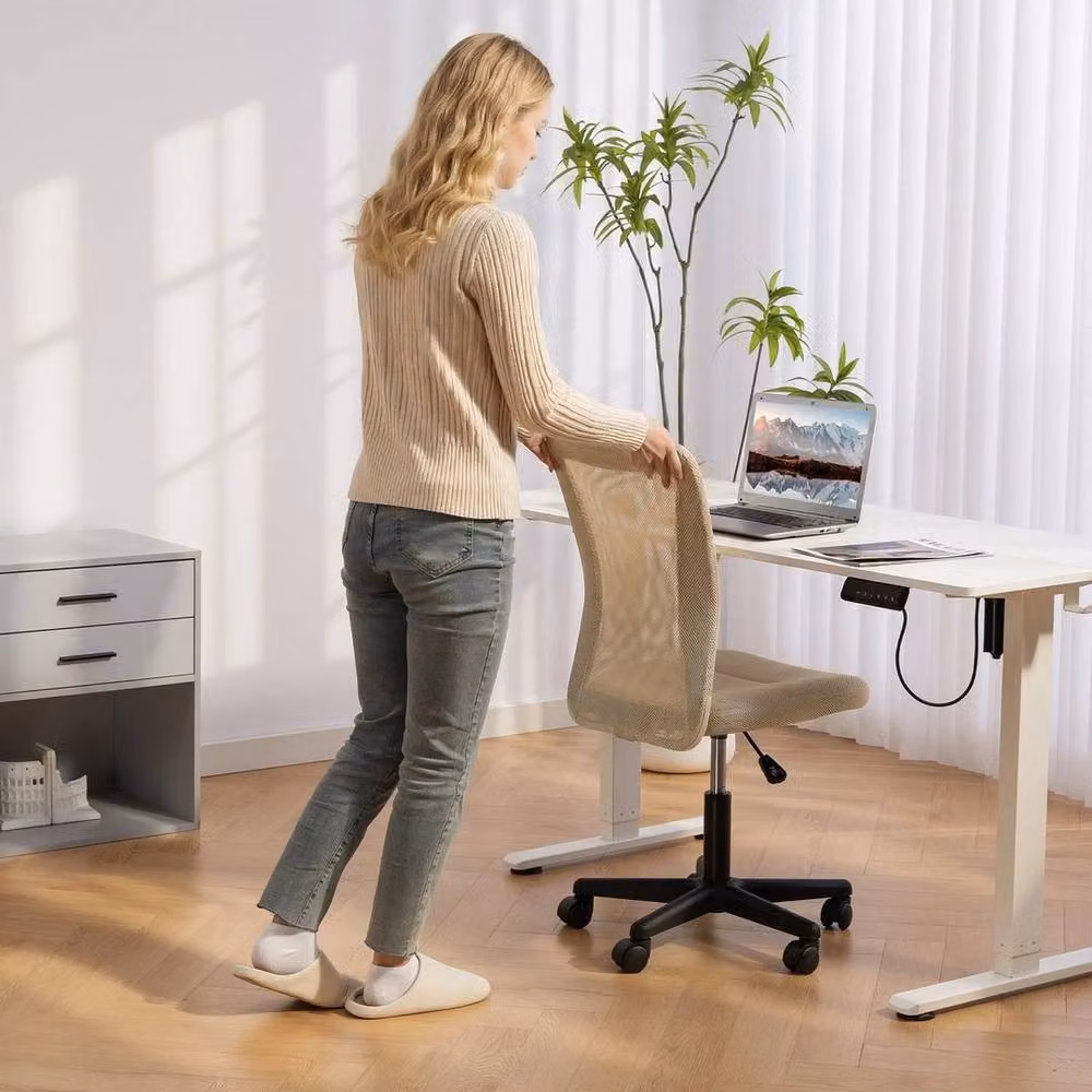 NESTLUNE Armless Swivel Task Chair in Beige – 3